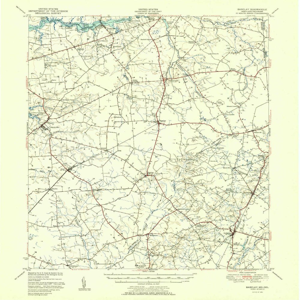 YellowMaps Barclay MD topo map, 1:62500 Scale, 15 X 15 Minute, Historical, 1951, 20.8 x 17 in - Polypropylene