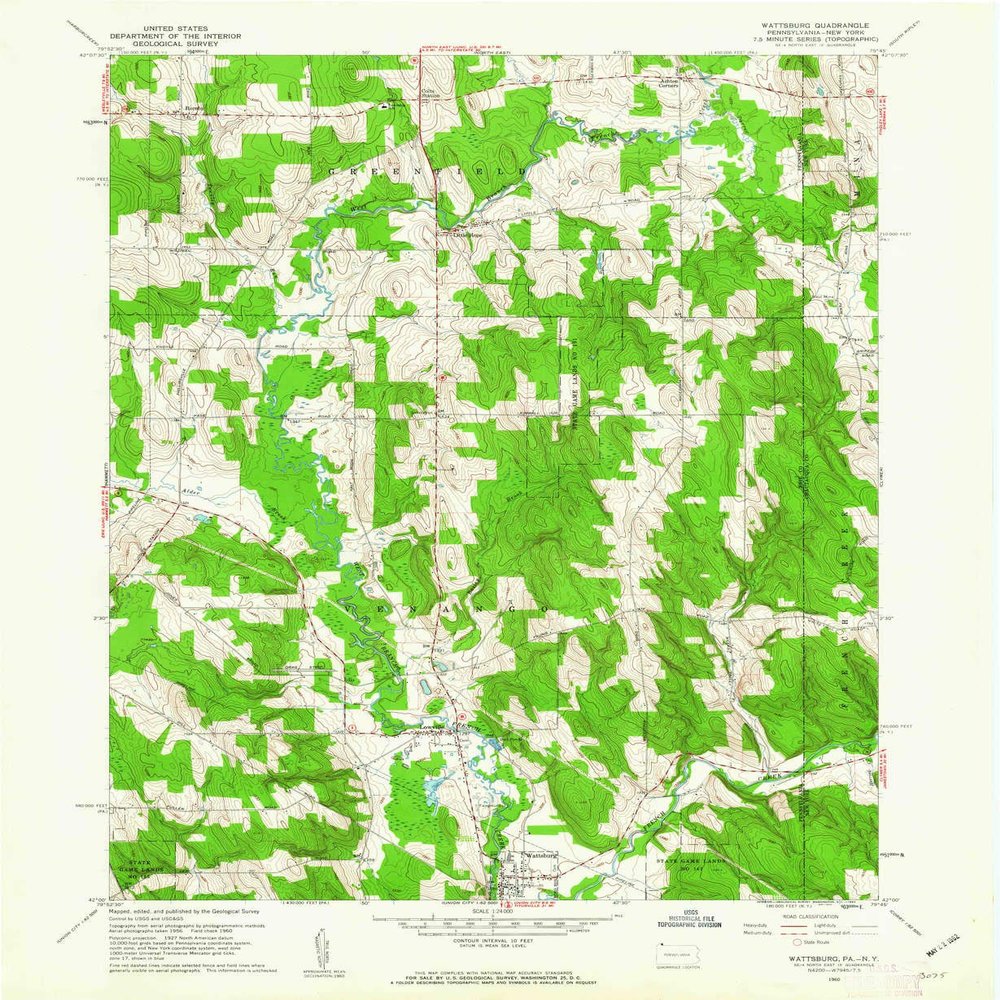 YellowMaps Wattsburg PA topo map, 1:24000 Scale, 7.5 X 7.5 Minute, Historical, 1960, Updated 1962, 26.9 x 22.1 in - Polypropylene