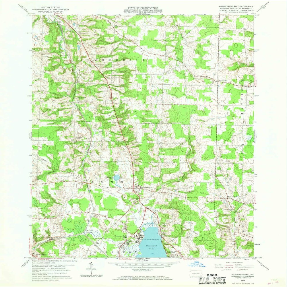 YellowMaps Harmonsburg PA topo map, 1:24000 Scale, 7.5 X 7.5 Minute, Historical, 1959, Updated 1969, 26.9 x 22.1 in - Tyvek