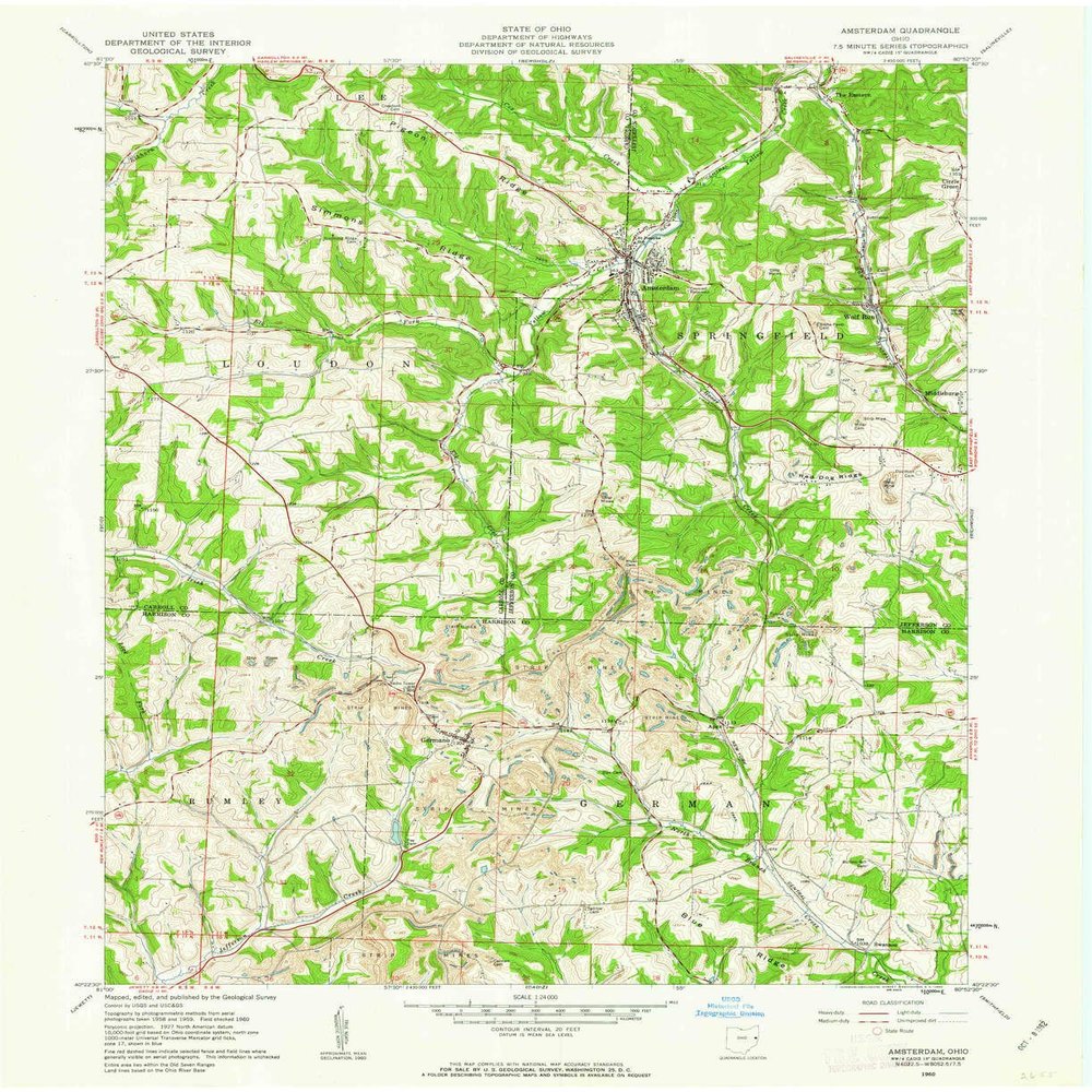 YellowMaps Amsterdam OH topo map, 1:24000 Scale, 7.5 X 7.5 Minute, Historical, 1960, Updated 1962, 27 x 22 in - Polypropylene