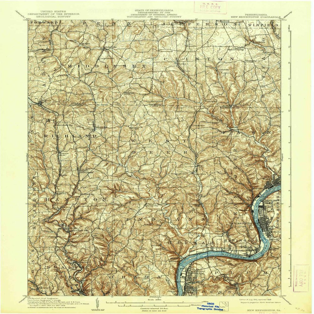 YellowMaps New Kensington PA topo map, 1:62500 Scale, 15 X 15 Minute, Historical, 1910, Updated 1939, 19.9 x 16.5 in - Polypropylene