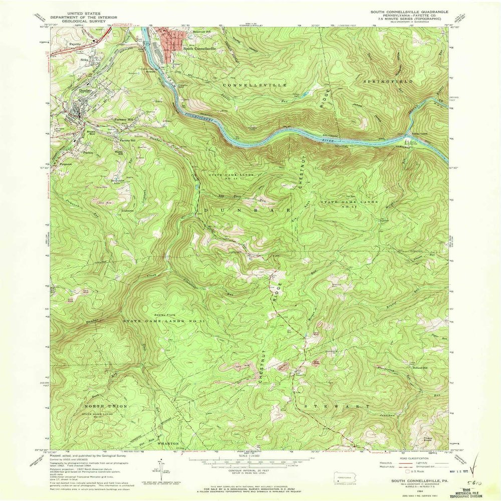 YellowMaps South Connellsville PA topo map, 1:24000 Scale, 7.5 X 7.5 Minute, Historical, 1964, Updated 1972, 26.9 x 22 in - Tyvek