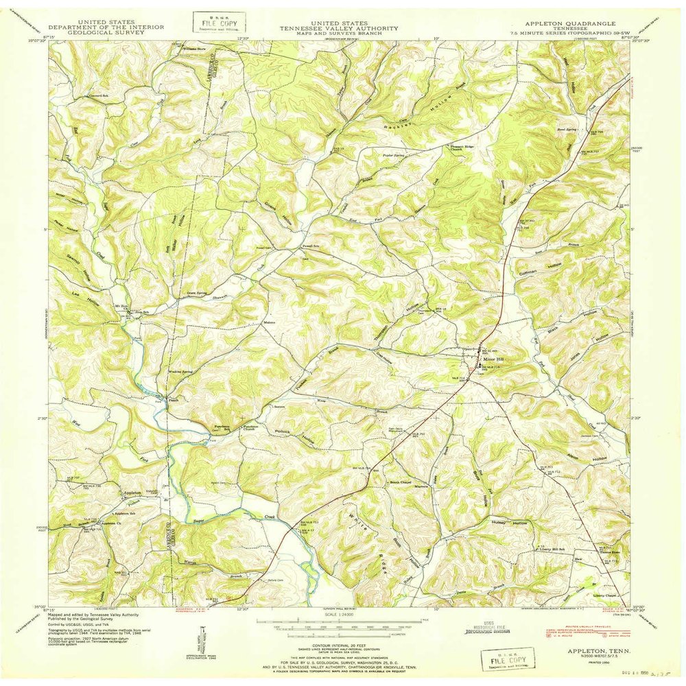 YellowMaps Appleton TN topo map, 1:24000 Scale, 7.5 X 7.5 Minute, Historical, 1950, 27.5 x 22 in - Tyvek