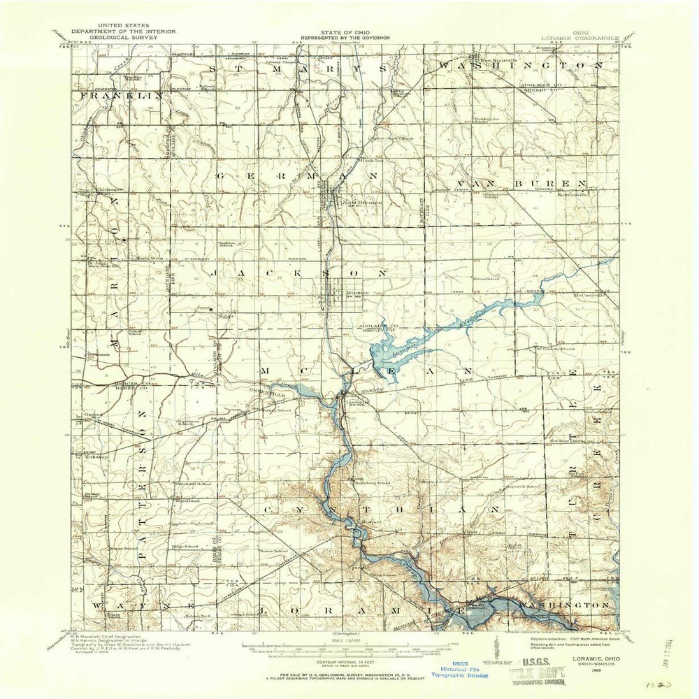 YellowMaps Loramie OH topo map, 1:62500 Scale, 15 X 15 Minute, Historical, 1909, Updated 1961, 20.8 x 17.1 in - Tyvek