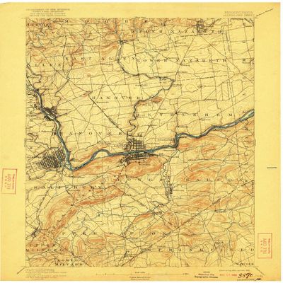 YellowMaps Allentown PA topo map, 1:62500 Scale, 15 X 15 Minute, Historical, 1894, Updated 1922, 19.9 x 16.5 in - Polypropylene