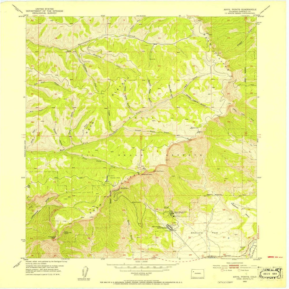 YellowMaps Anvil Points CO topo map, 1:24000 Scale, 7.5 X 7.5 Minute, Historical, 1952, Updated 1954, 27.2 x 22.1 in - Tyvek