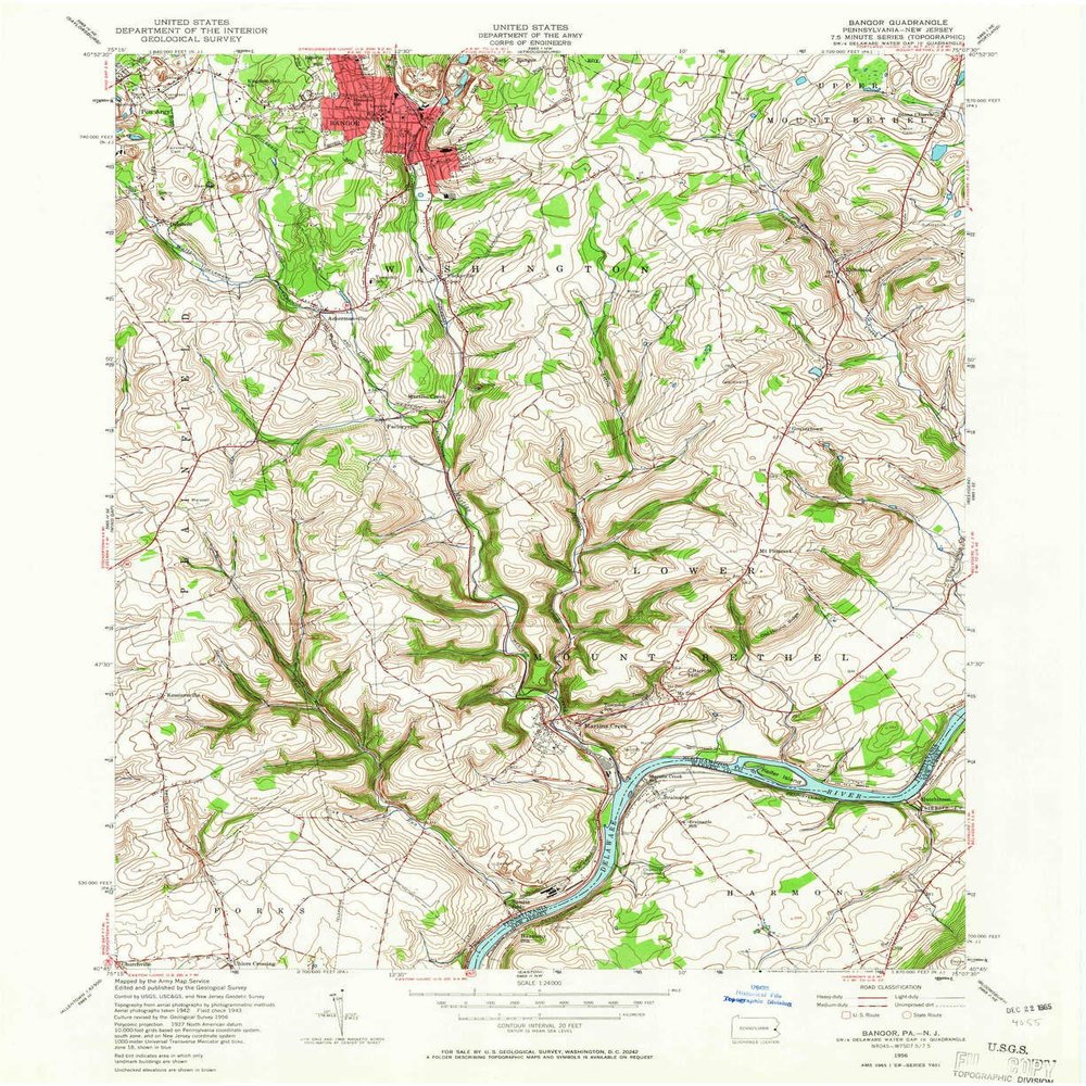 YellowMaps Bangor PA topo map, 1:24000 Scale, 7.5 X 7.5 Minute, Historical, 1956, Updated 1966, 27 x 22.1 in - Tyvek
