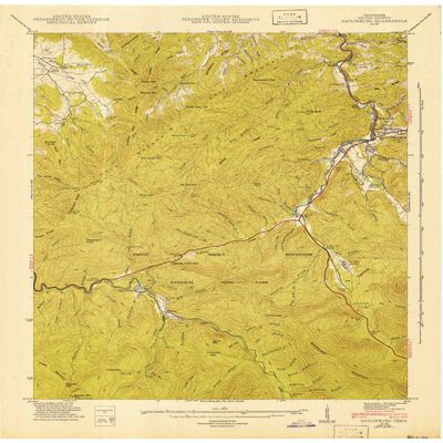 YellowMaps Gatlinburg TN topo map, 1:24000 Scale, 7.5 X 7.5 Minute, Historical, 1943, 27.4 x 22 in - Tyvek