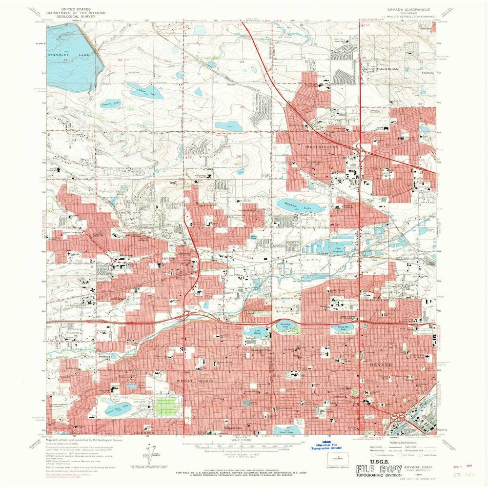 YellowMaps Arvada CO topo map, 1:24000 Scale, 7.5 X 7.5 Minute, Historical, 1965, Updated 1969, 26.9 x 22 in - Polypropylene