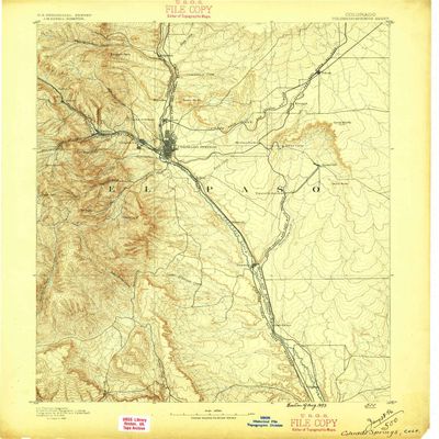 YellowMaps Colorado Springs CO topo map, 1:125000 Scale, 30 X 30 Minute, Historical, 1893, Updated 1896, 20.2 x 17.1 in - Polypropylene
