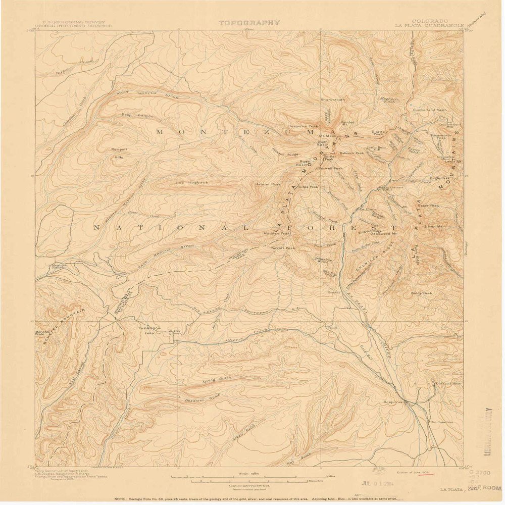 YellowMaps La Plata CO topo map, 1:62500 Scale, 15 X 15 Minute, Historical, 1908, 20.2 x 16.5 in - Polypropylene