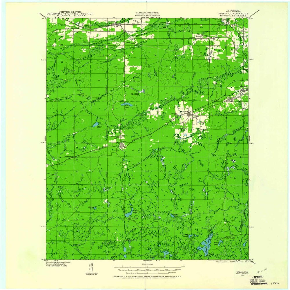YellowMaps Upson WI topo map, 1:48000 Scale, 15 X 15 Minute, Historical, 1940, Updated 1961, 27.3 x 22.6 in - Polypropylene