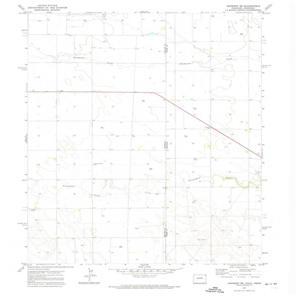 YellowMaps Amherst SE CO topo map, 1:24000 Scale, 7.5 X 7.5 Minute, Historical, 1971, Updated 1974, 26.8 x 21.9 in - Polypropylene