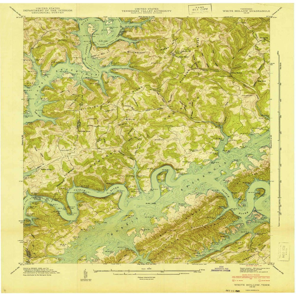 White Hollow TN topo map, 1:24000 Scale, 7.5 X 7.5 Minute, Historical, 1941, 27.3 x 22 in - Tyvek