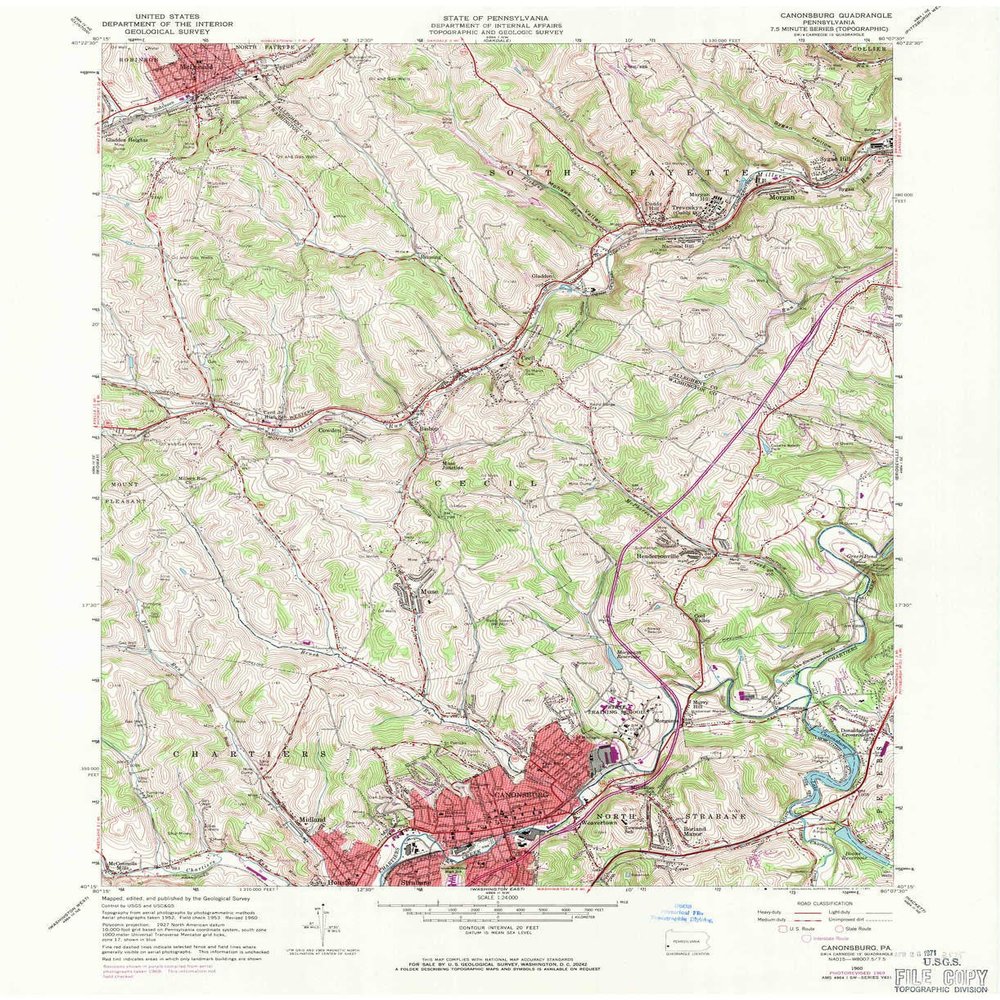 YellowMaps Canonsburg PA topo map, 1:24000 Scale, 7.5 X 7.5 Minute, Historical, 1960, Updated 1971, 27 x 22 in - Tyvek