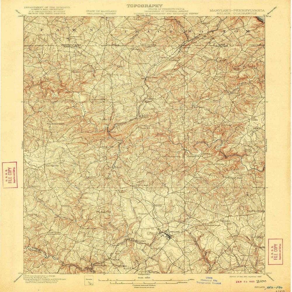 YellowMaps Belair MD topo map, 1:62500 Scale, 15 X 15 Minute, Historical, 1901, Updated 1922, 19.9 x 16.4 in - Polypropylene