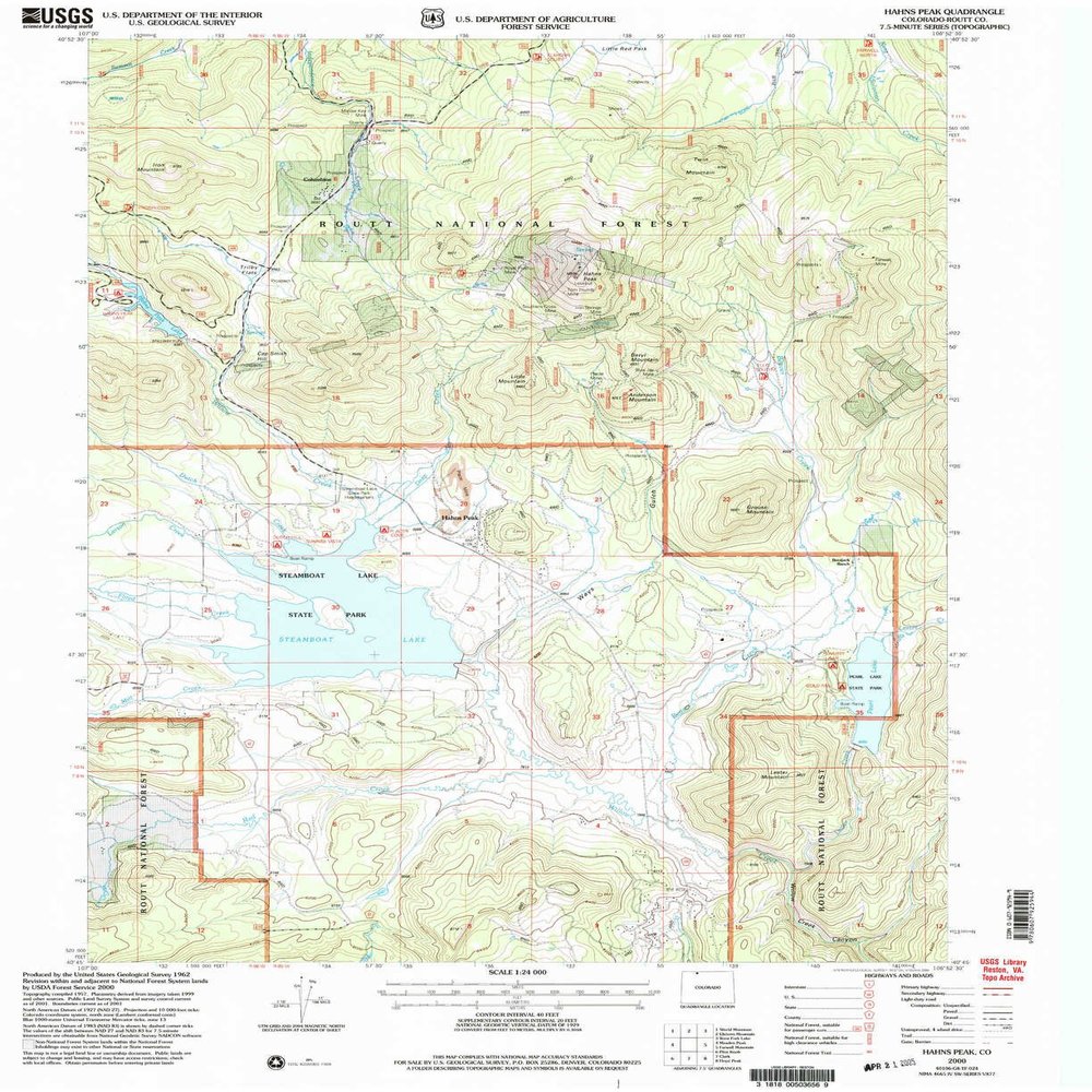YellowMaps Hahns Peak CO topo map, 1:24000 Scale, 7.5 X 7.5 Minute, Historical, 2000, Updated 2004, 26.8 x 21.9 in - Polypropylene