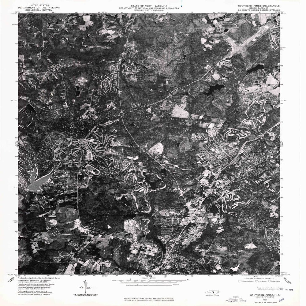 YellowMaps Southern Pines NC topo map, 1:24000 Scale, 7.5 X 7.5 Minute, Historical, 1976, Updated 1978, 26.6 x 21.8 in - Polypropylene