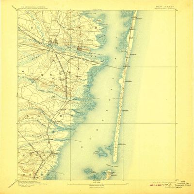 YellowMaps Barnegat NJ topo map, 1:62500 Scale, 15 X 15 Minute, Historical, 1898, Updated 1908, 20 x 16.6 in - Polypropylene