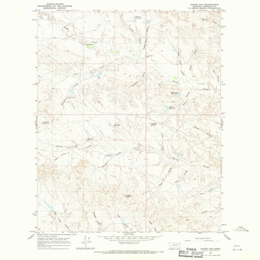 YellowMaps Hagen Gap MT topo map, 1:24000 Scale, 7.5 X 7.5 Minute, Historical, 1967, Updated 1970, 26.9 x 21.9 in - Polypropylene