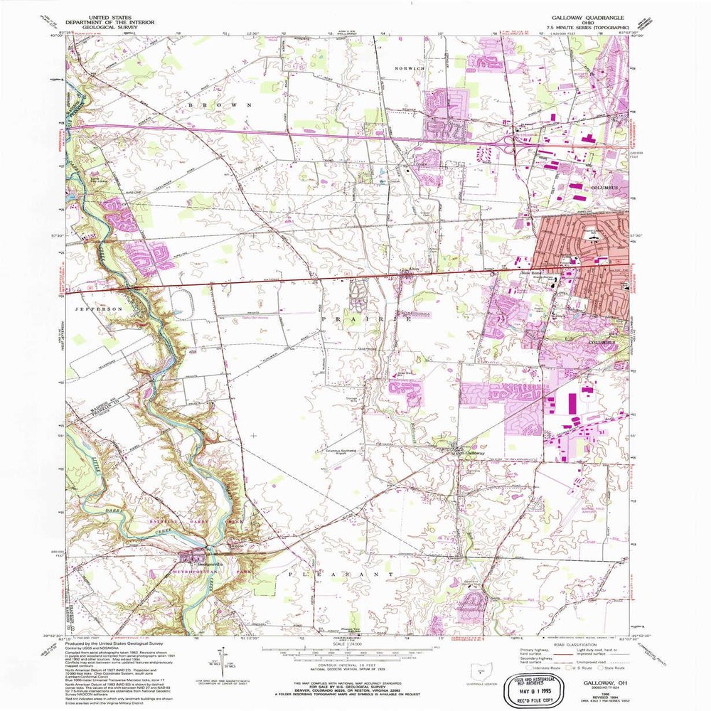 Galloway OH topo map, 1:24000 Scale, 7.5 X 7.5 Minute, Historical, 1966, Updated 1995, 26.7 x 22 in - Tyvek
