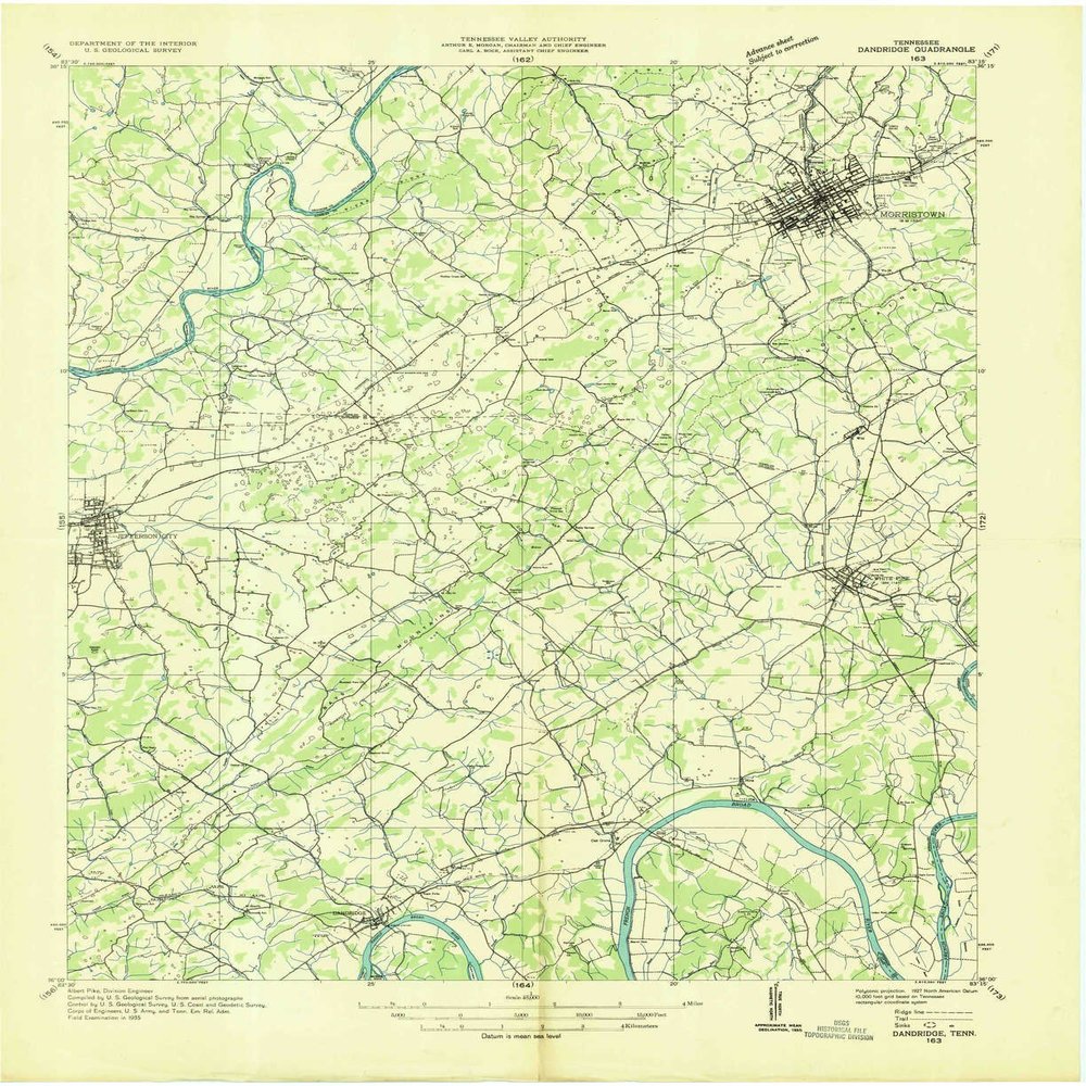 YellowMaps Dandridge TN topo map, 1:48000 Scale, 15 X 15 Minute, Historical, 1935, 27 x 22.1 in - Polypropylene
