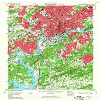 YellowMaps Knoxville TN topo map, 1:24000 Scale, 7.5 X 7.5 Minute, Historical, 1966, Updated 1968, 27.3 x 22 in - Polypropylene