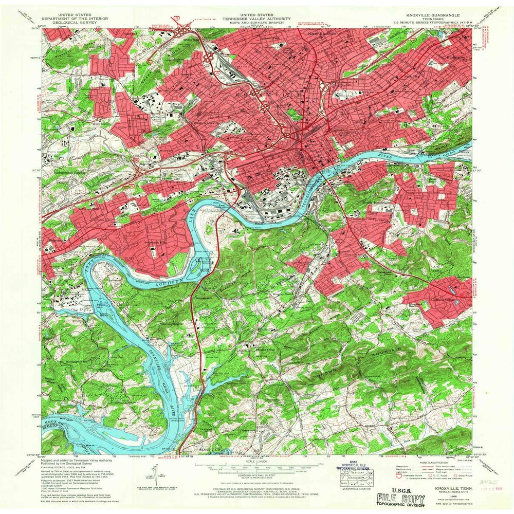 YellowMaps Knoxville TN topo map, 1:24000 Scale, 7.5 X 7.5 Minute, Historical, 1966, Updated 1968, 27.3 x 22 in - Polypropylene