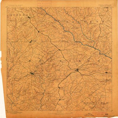 YellowMaps Abbeville SC topo map, 1:125000 Scale, 30 X 30 Minute, Historical, 1892, Updated 1900, 19.9 x 16.4 in - Polypropylene