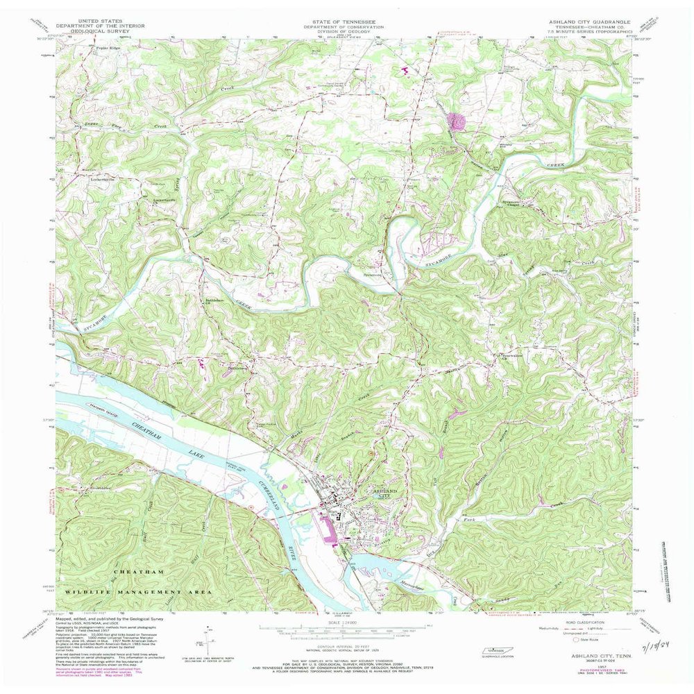 YellowMaps Ashland City TN topo map, 1:24000 Scale, 7.5 X 7.5 Minute, Historical, 1957, Updated 1983, 27.5 x 22.1 in - Tyvek