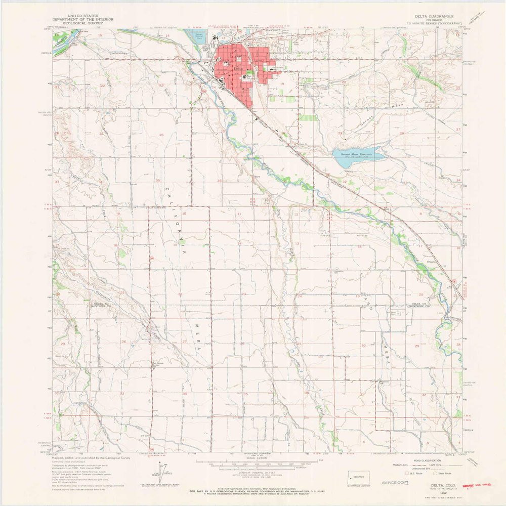 YellowMaps Delta CO topo map, 1:24000 Scale, 7.5 X 7.5 Minute, Historical, 1962, Updated 1966, 27.2 x 22 in - Polypropylene