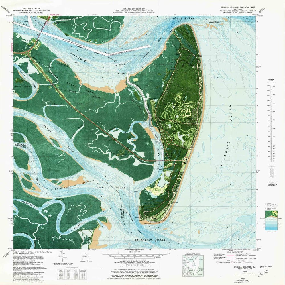 YellowMaps Jekyll Island GA topo map, 1:24000 Scale, 7.5 X 7.5 Minute, Historical, 1979, Updated 1980, 27.8 x 23 in - Polypropylene