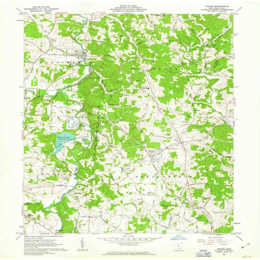 YellowMaps Vinton OH topo map, 1:24000 Scale, 7.5 X 7.5 Minute, Historical, 1961, Updated 1963, 27 x 22 in - Polypropylene