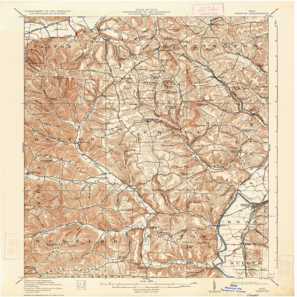 YellowMaps Piketon OH topo map, 1:62500 Scale, 15 X 15 Minute, Historical, 1917, Updated 1934, 19.9 x 16.6 in - Polypropylene