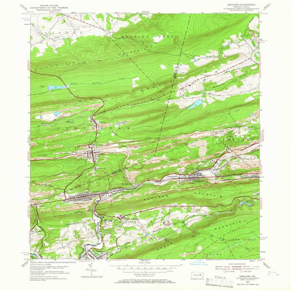 YellowMaps Ashland PA topo map, 1:24000 Scale, 7.5 X 7.5 Minute, Historical, 1953, Updated 1966, 27 x 22 in - Tyvek