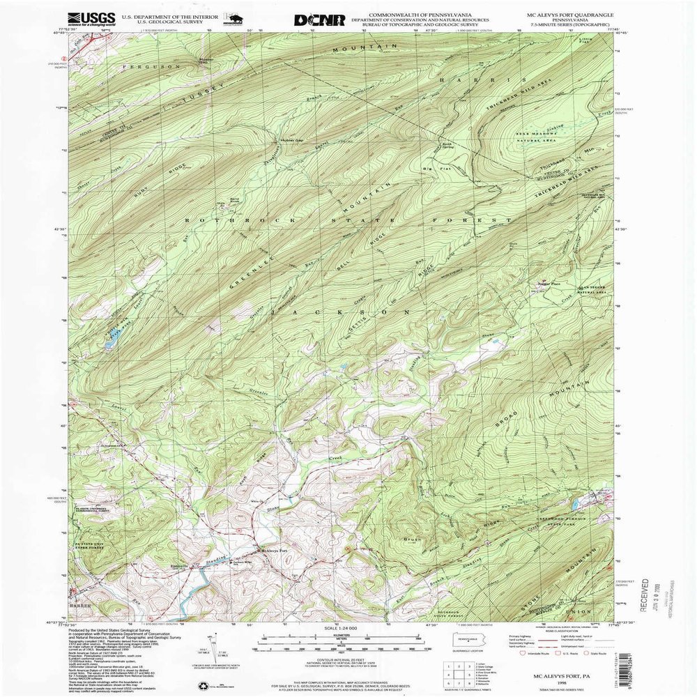 YellowMaps Mc Alevys Fort PA topo map, 1:24000 Scale, 7.5 X 7.5 Minute, Historical, 1998, Updated 1999, 26.8 x 22 in - Polypropylene
