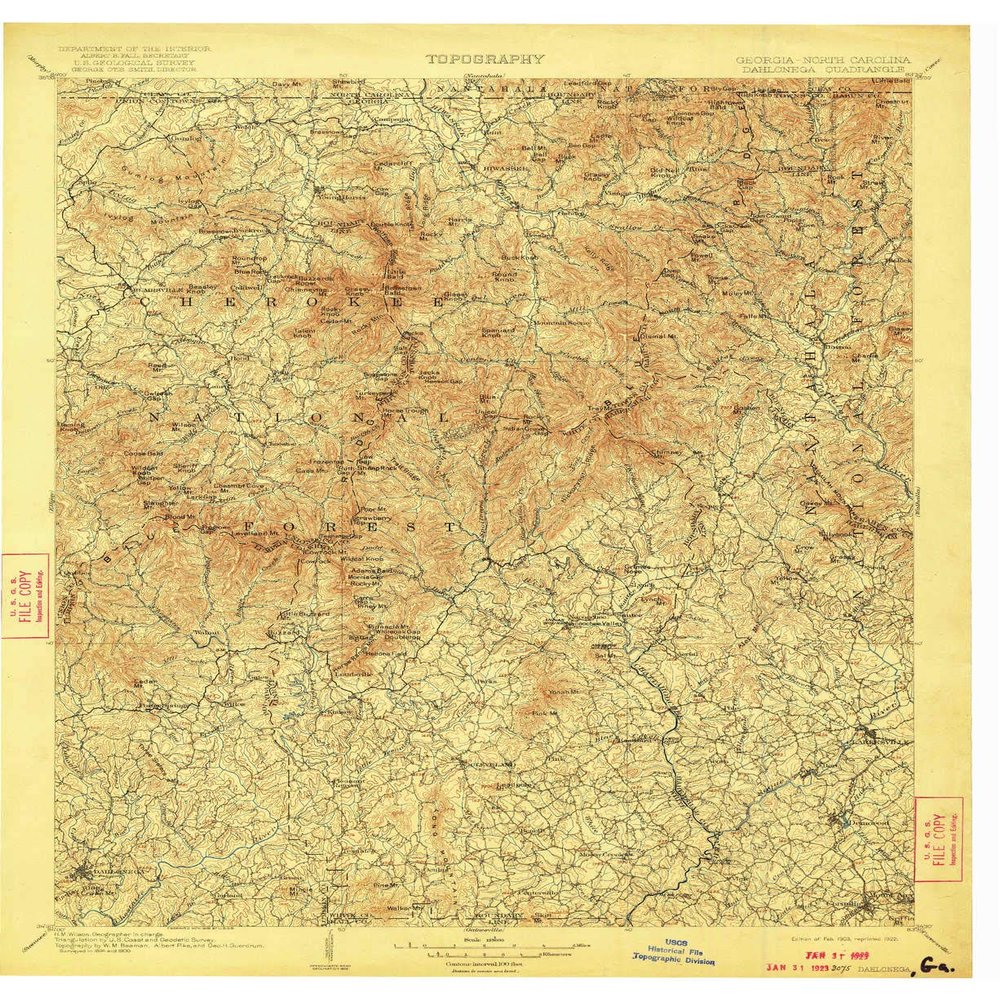 YellowMaps Dahlonega GA topo map, 1:125000 Scale, 30 X 30 Minute, Historical, 1903, Updated 1922, 20.6 x 16.8 in - Tyvek