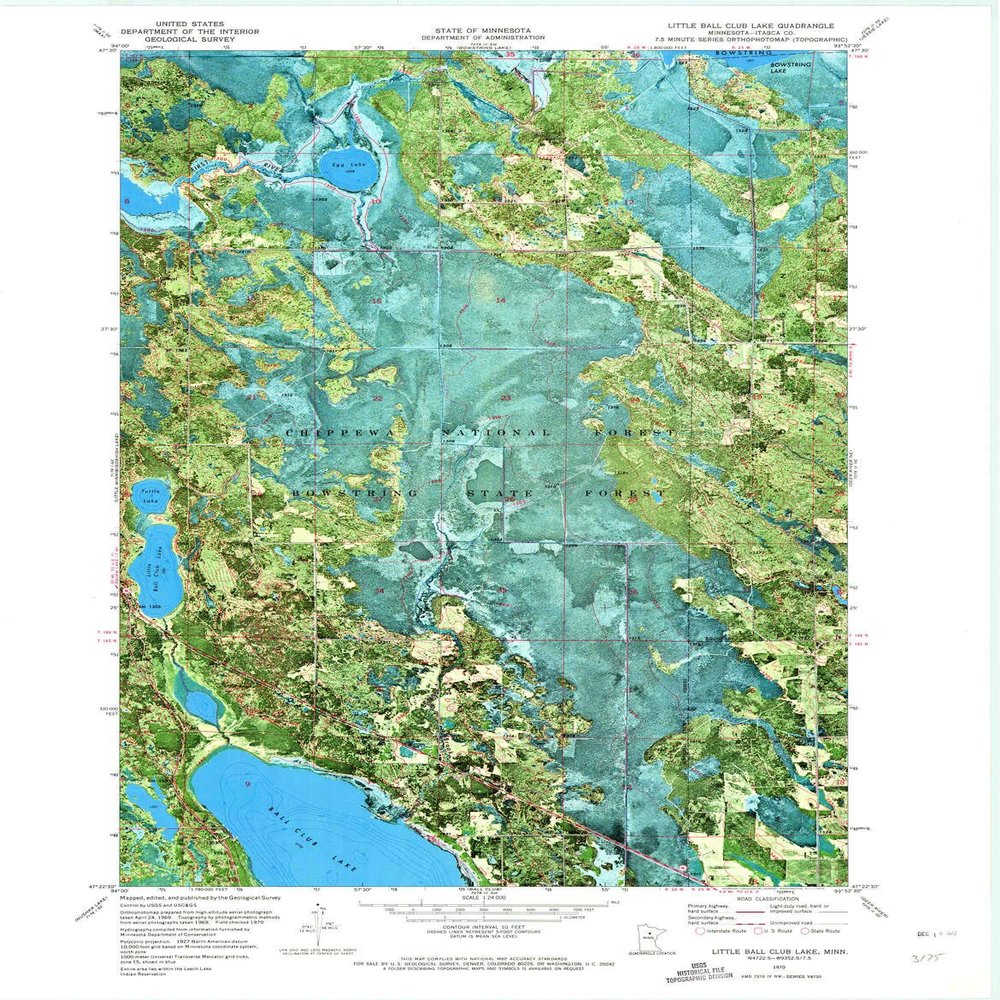 YellowMaps Little Ball Club Lake MN topo map, 1:24000 Scale, 7.5 X 7.5 Minute, Historical, 1970, Updated 1973, 27.3 x 21.3 in - Polypropylene
