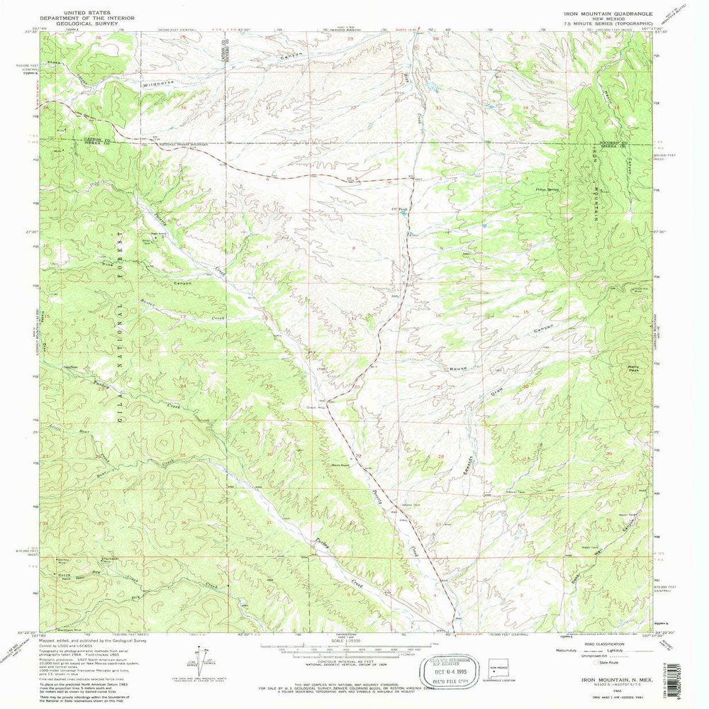 YellowMaps Iron Mountain NM topo map, 1:24000 Scale, 7.5 X 7.5 Minute, Historical, 1965, Updated 1980, 26.8 x 22.1 in - Polypropylene