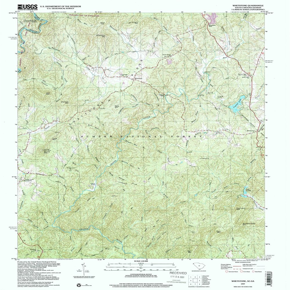 YellowMaps Whetstone SC topo map, 1:24000 Scale, 7.5 X 7.5 Minute, Historical, 1997, Updated 2001, 26.8 x 22 in - Polypropylene