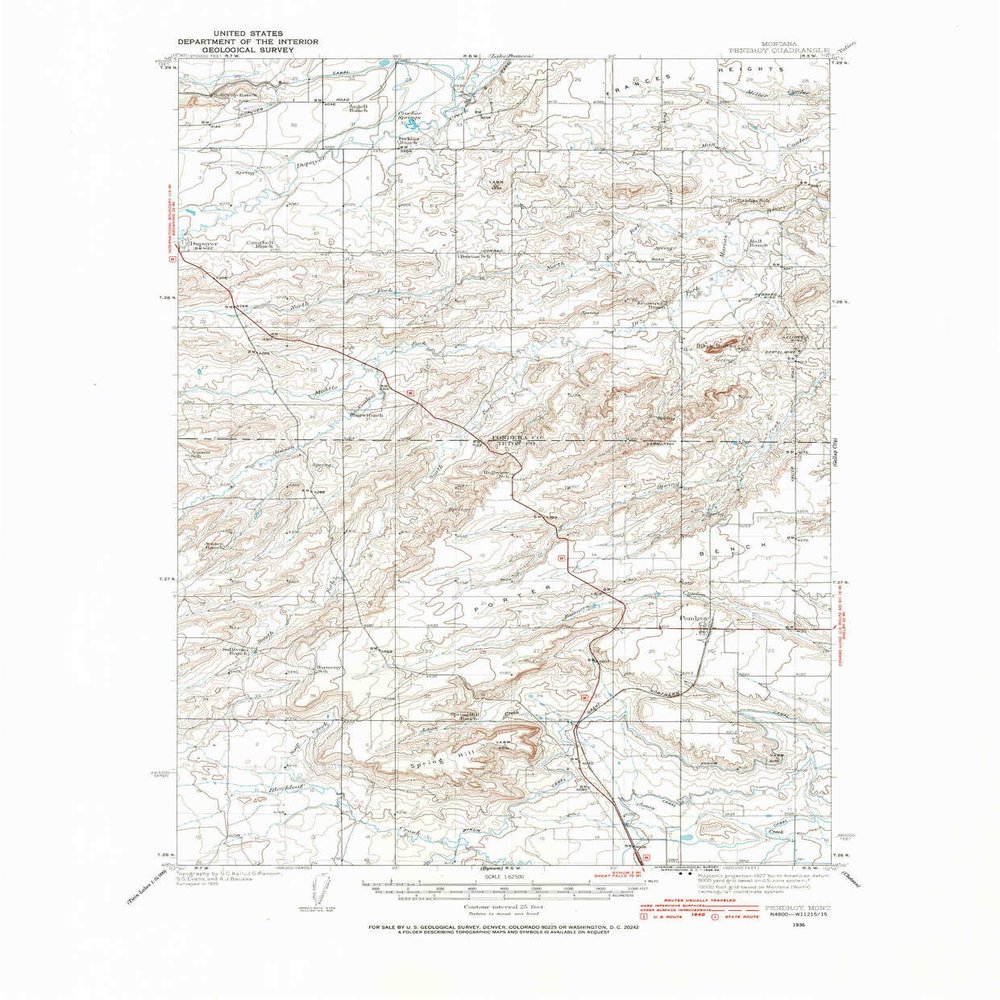 YellowMaps Pendroy MT topo map, 1:62500 Scale, 15 X 15 Minute, Historical, 1936, Updated 1986, 21.7 x 18 in - Polypropylene