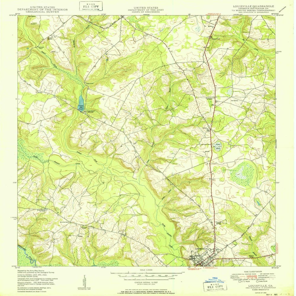 YellowMaps Louisville GA topo map, 1:24000 Scale, 7.5 X 7.5 Minute, Historical, 1950, 26.8 x 22 in - Polypropylene
