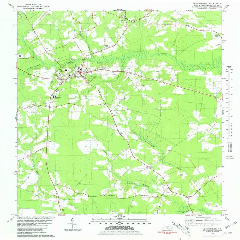 YellowMaps Kenansville NC topo map, 1:24000 Scale, 7.5 X 7.5 Minute, Historical, 1980, Updated 1981, 26.8 x 21.9 in - Tyvek