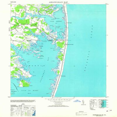 YellowMaps Assawoman Bay MD topo map, 1:24000 Scale, 7.5 X 7.5 Minute, Historical, 1953, 28.8 x 21.9 in - Tyvek