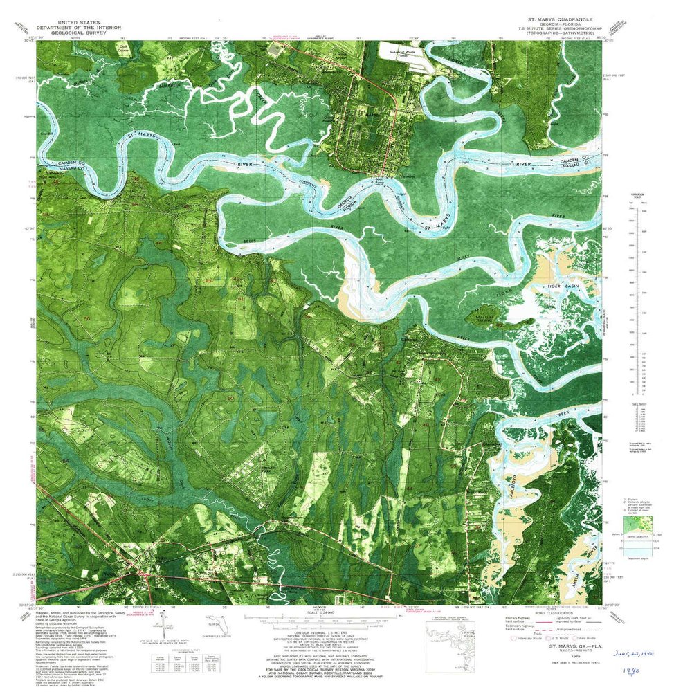 YellowMaps St Marys GA topo map, 1:24000 Scale, 7.5 X 7.5 Minute, Historical, 1979, Updated 1980, 27.9 x 24 in - Polypropylene