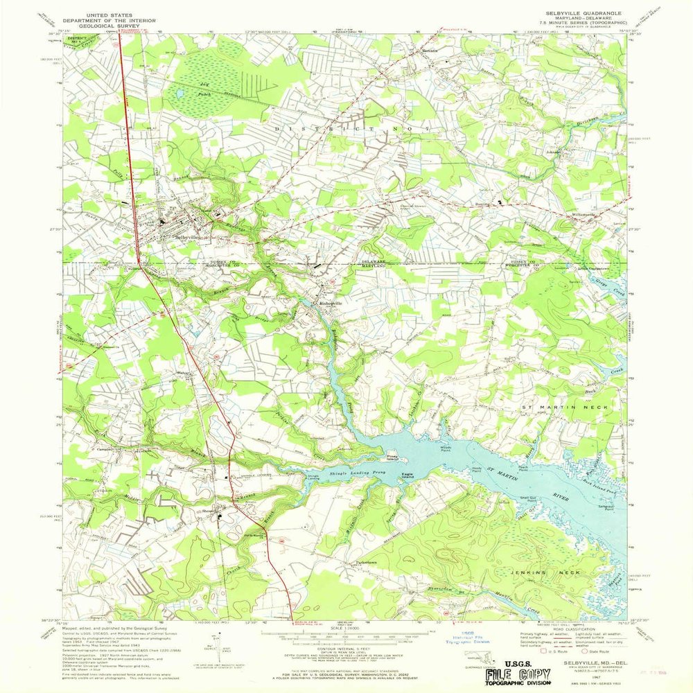 YellowMaps Selbyville DE topo map, 1:24000 Scale, 7.5 X 7.5 Minute, Historical, 1967, Updated 1969, 26.9 x 22 in - Polypropylene
