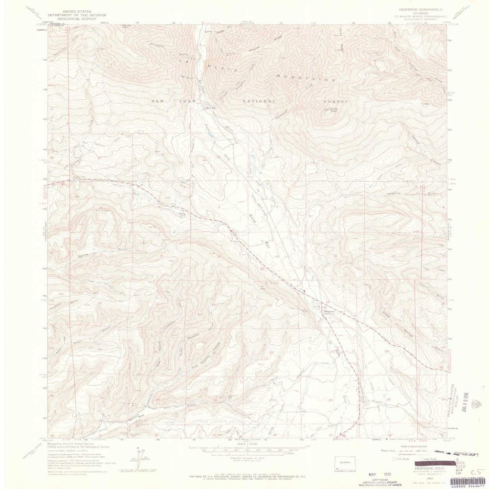 YellowMaps Hesperus CO topo map, 1:24000 Scale, 7.5 X 7.5 Minute, Historical, 1963, Updated 1965, 26.9 x 22.3 in - Tyvek