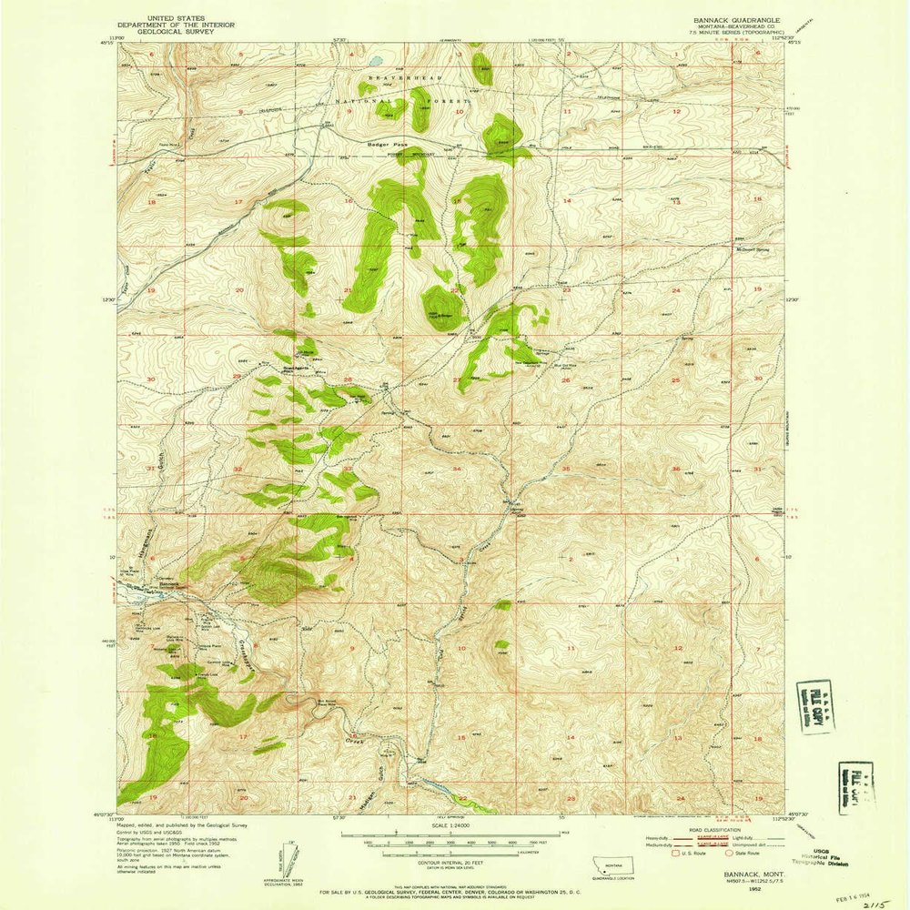YellowMaps Bannack MT topo map, 1:24000 Scale, 7.5 X 7.5 Minute, Historical, 1952, Updated 1954, 26.9 x 22 in - Polypropylene