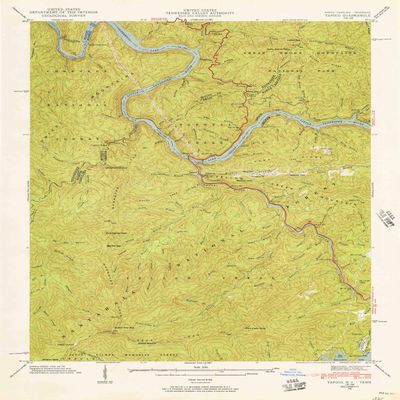 YellowMaps Tapoco NC topo map, 1:24000 Scale, 7.5 X 7.5 Minute, Historical, 1940, Updated 1956, 26.8 x 21.8 in - Tyvek