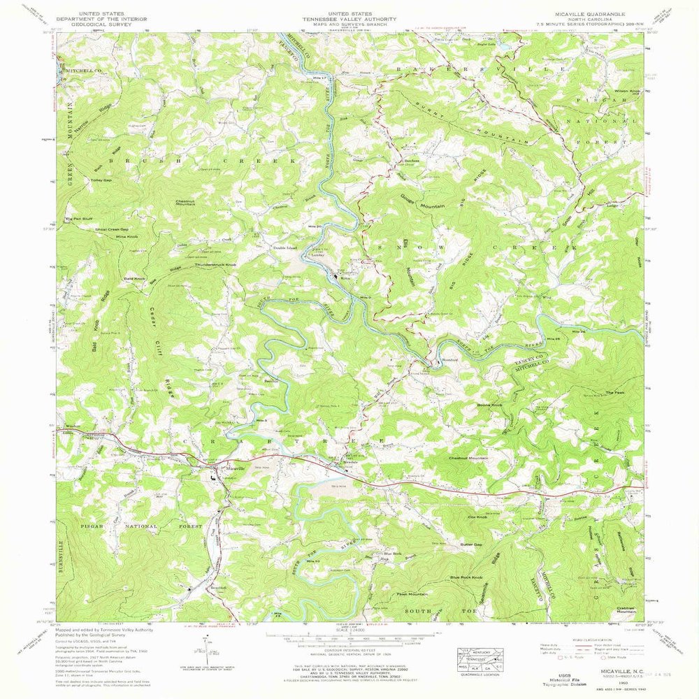 YellowMaps Micaville NC topo map, 1:24000 Scale, 7.5 X 7.5 Minute, Historical, 1960, Updated 1976, 27 x 22 in - Polypropylene